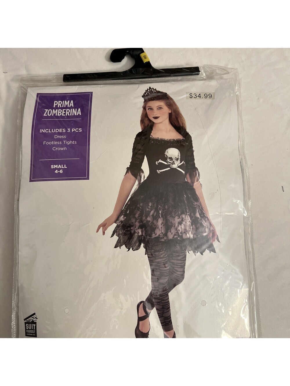 Prima Zomberina Child Halloween Costume Girl Small 4-6 Yrs, 3 PCs:, Dress, Tight